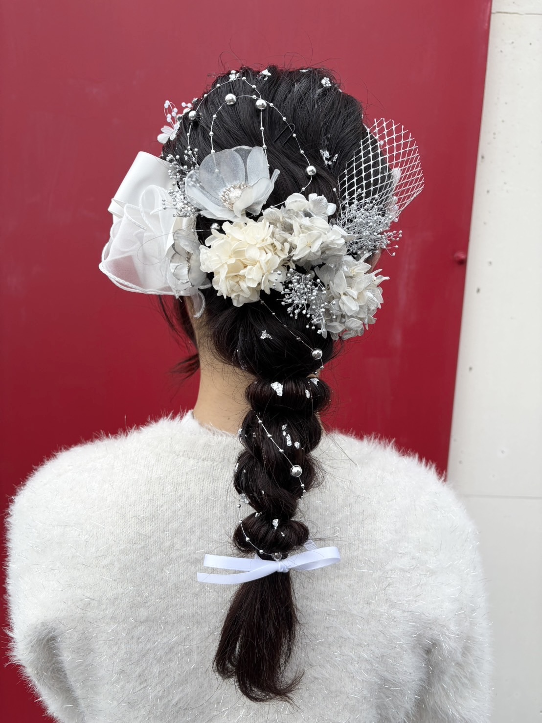 ローポニー お花アレンジ ヘアセット 成人式前撮り  人気スタイリスト ランキングが高い美容院 白髪染め ハゲ予防 美革ストレート 岐阜柳津町 ヘアーラウル