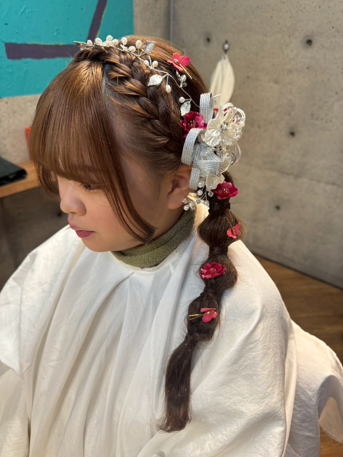 カチューシャ編み　サイドローポニーアレンジ　着付け　ヘアアレンジ　人気スタイリスト　ランキングが高い美容院　白髪染め　ハゲ予防　美革ストレート　岐阜柳津町　ヘアーラウル